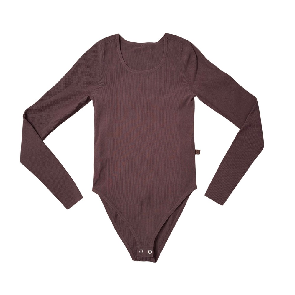 Lululemon Ribbed Long Sleeve Bodysuit Women XS/S Brown Good Espresso Scoop Neck‎